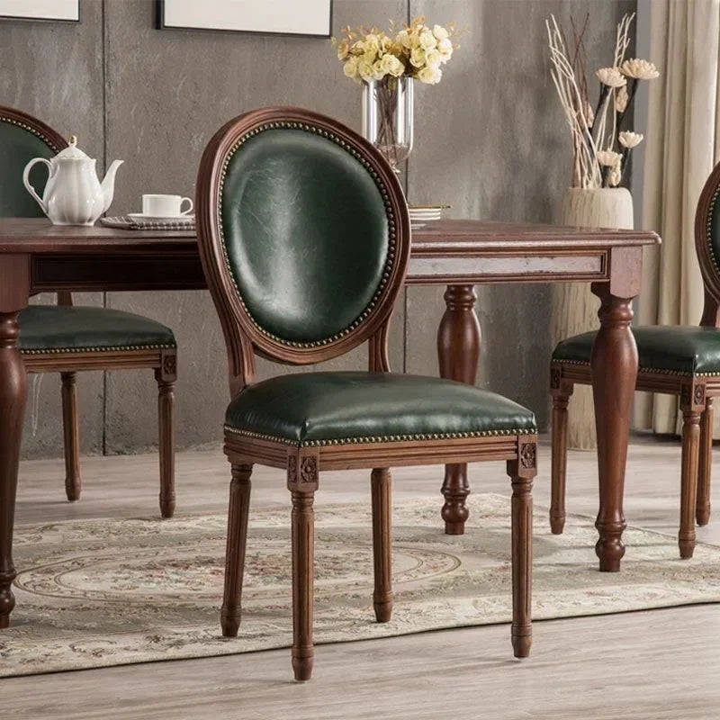 DUTRIEUX Rustic Wooden Armrest Dining Chairs Leather European Design