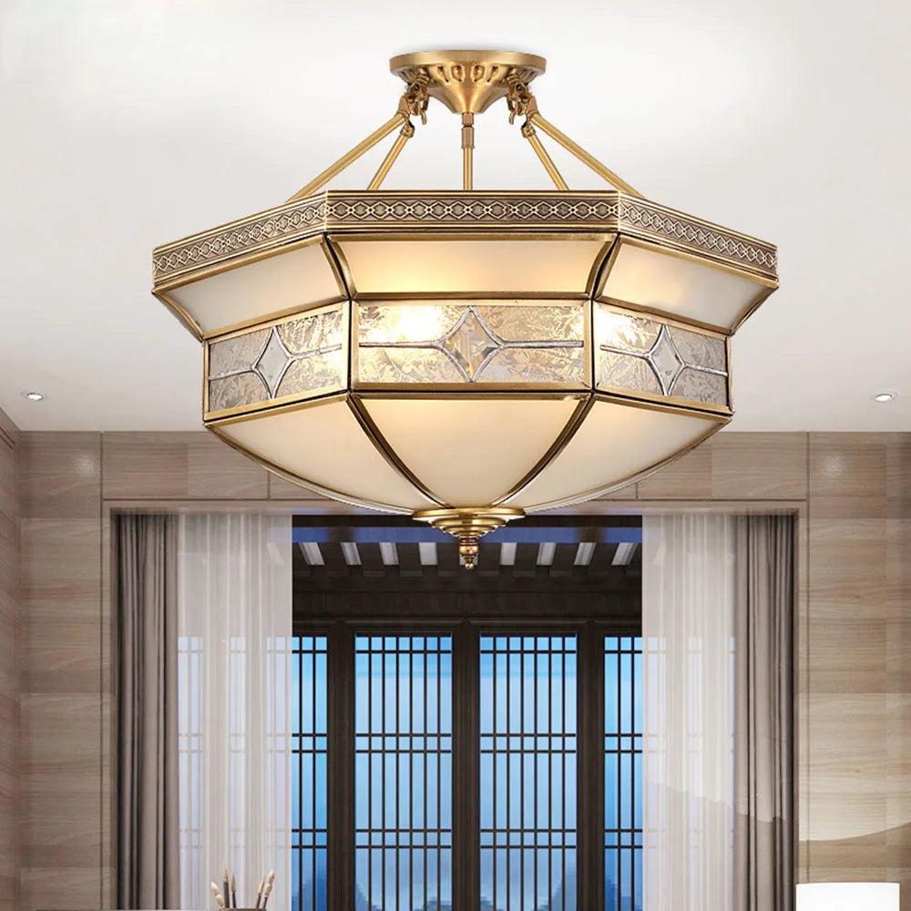 Octagona Copper Bedroom Ceiling Light Europe Glass Lampshade Living Room Ceiling Light Dining Room Ceiling Lamp