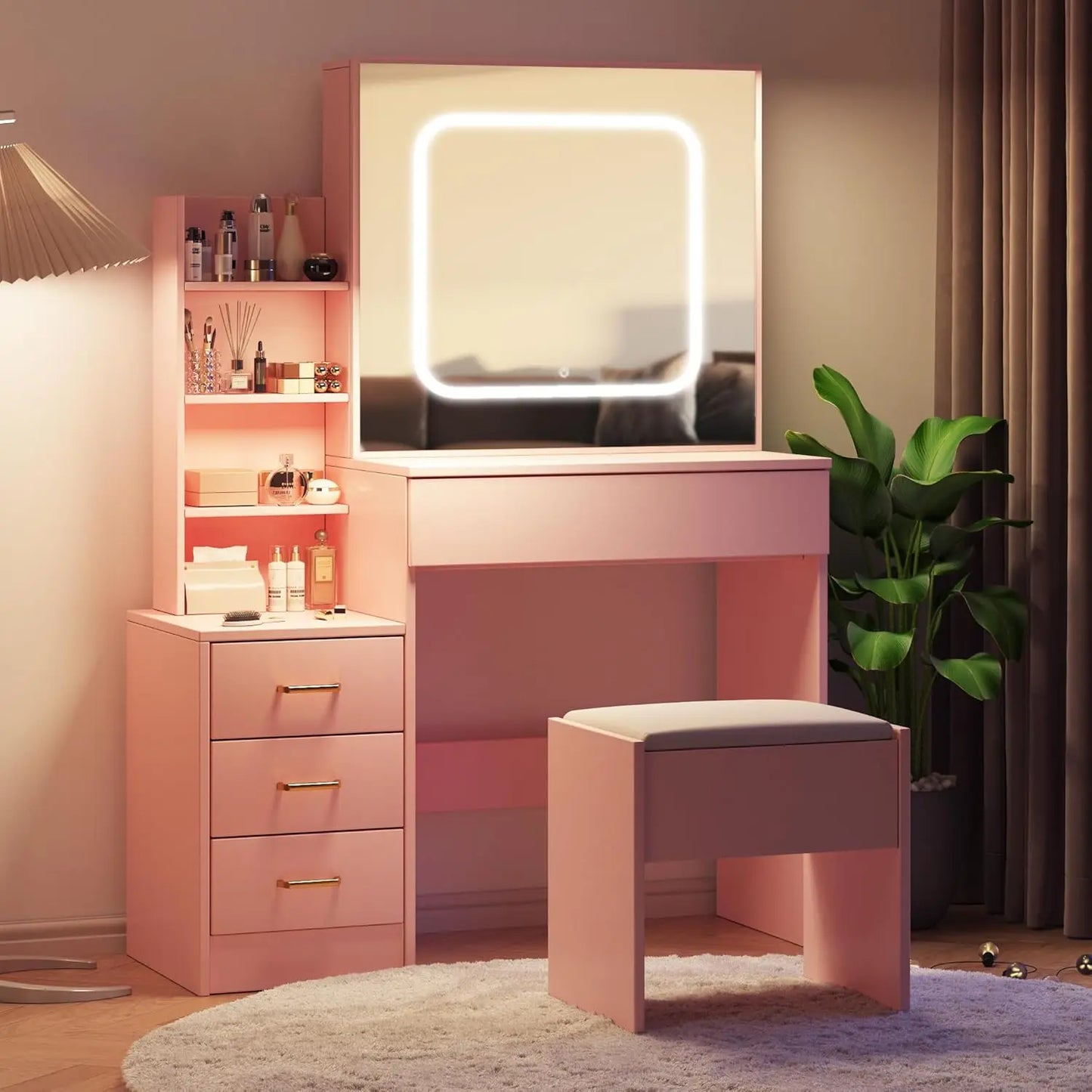HiMISS Vanity Desk With Led Lights And Lighted Mirror