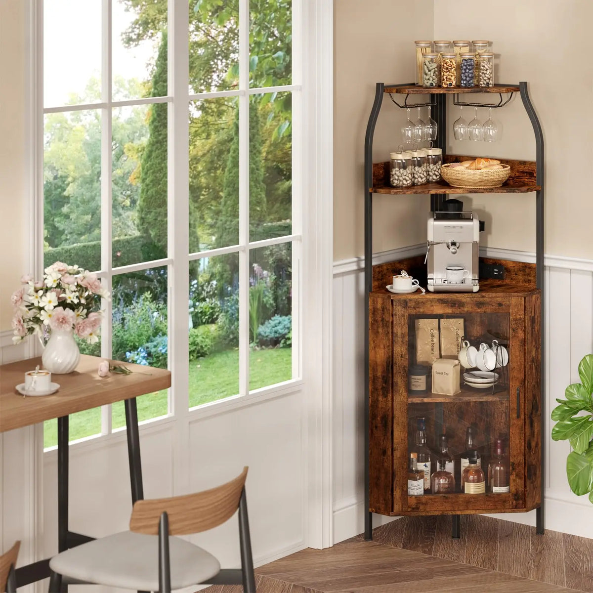 HiMISS Corner Bar Cabinet With LED Lights And Power Outlet