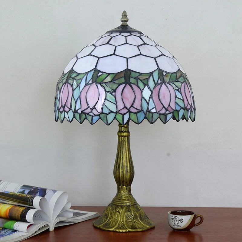 Mosaic Stained Glass Table Lamp Dragonfly Tulips Sunflowers Bedroom Home