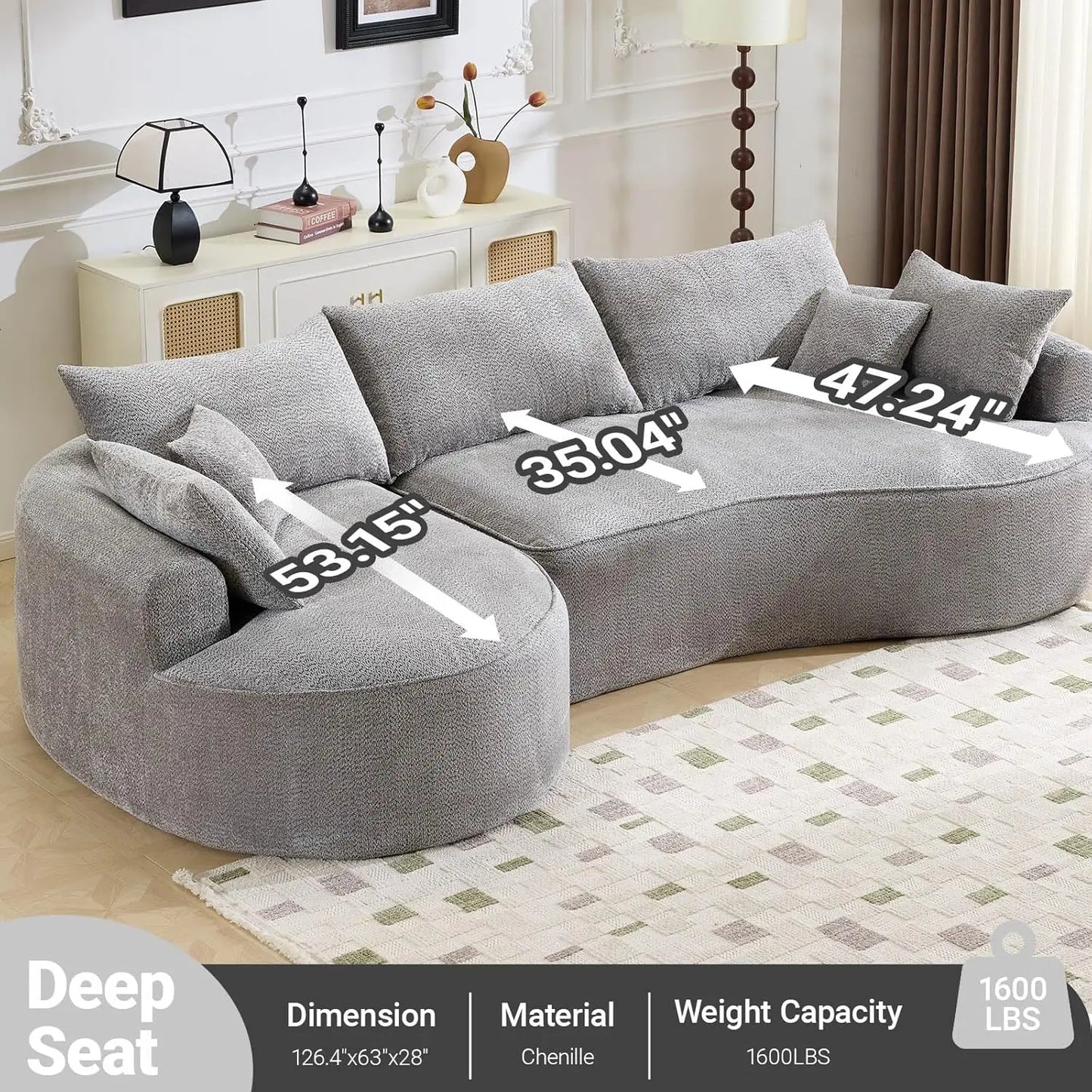 L-Shaped Boneless Sofa With Deep Seat And 7 Pillows