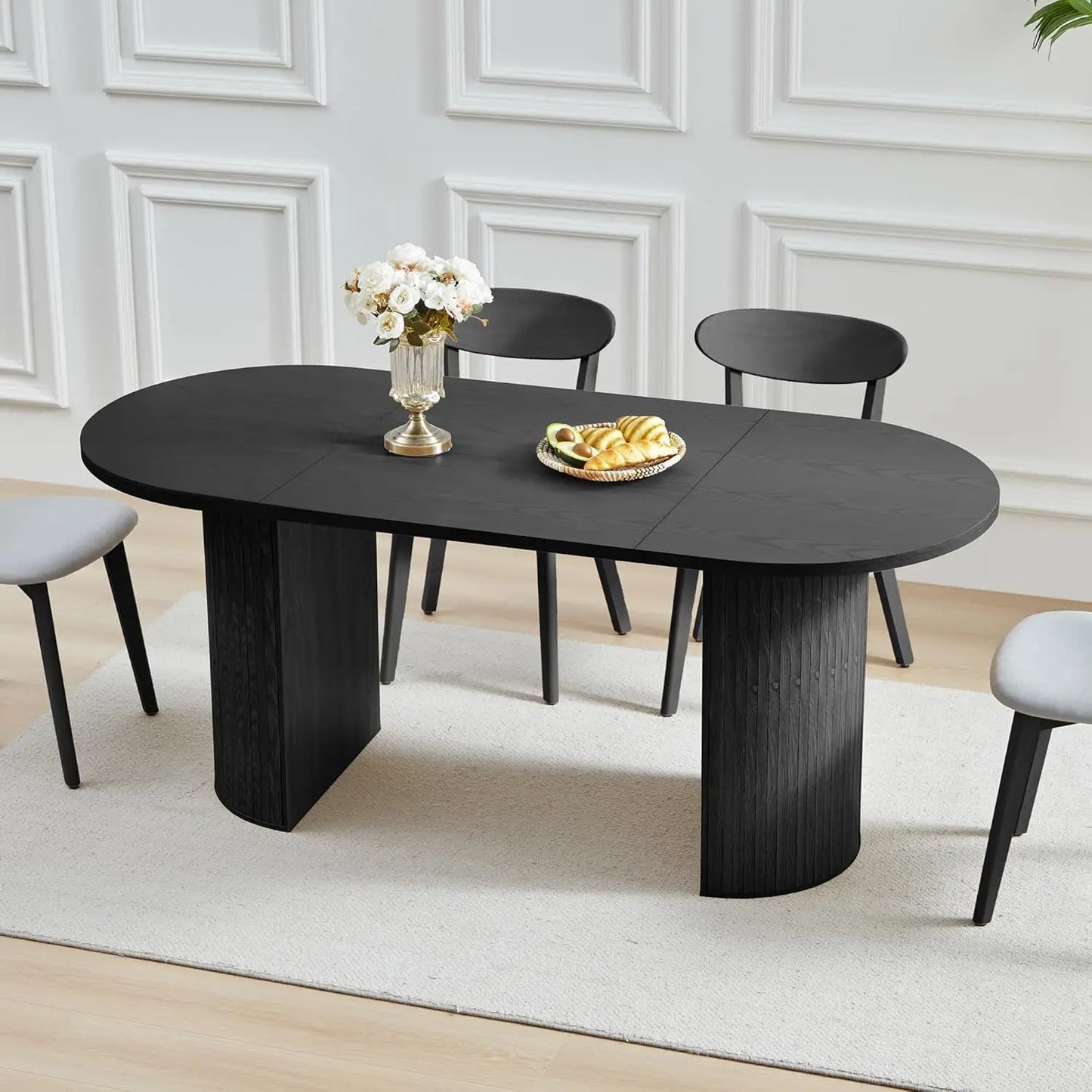 Rectangular Dining Table Modern Farmhouse Wood Strip Base