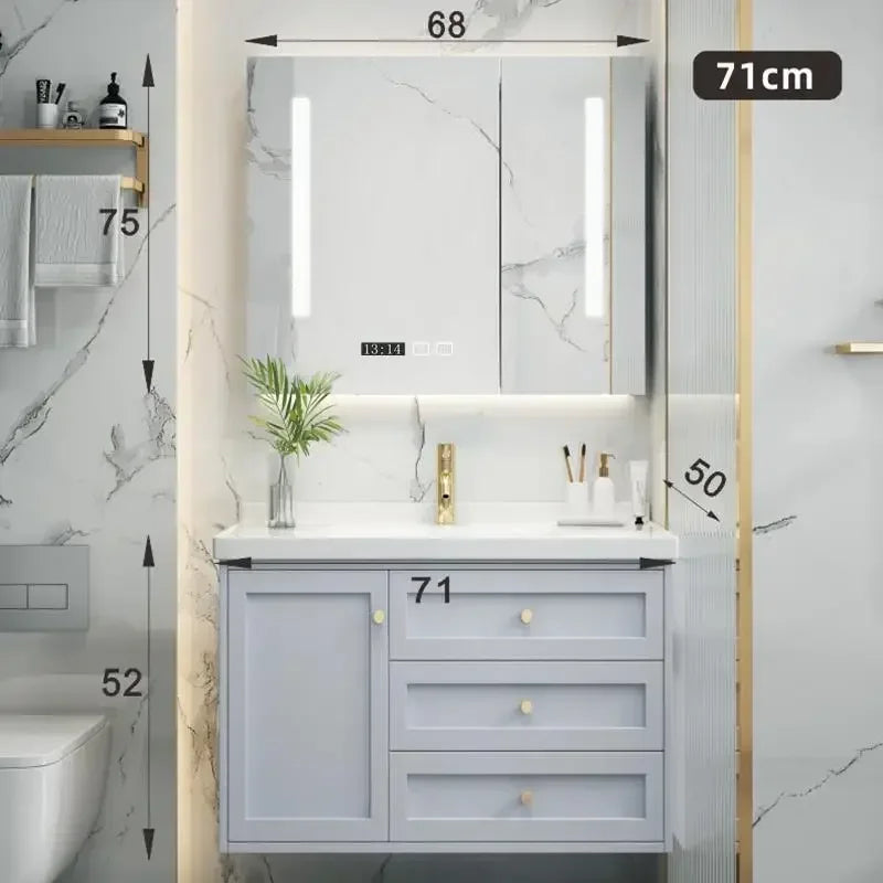 Nordic Bathroom Vanity Cabinet With Mirror Light And Ceramic Sink