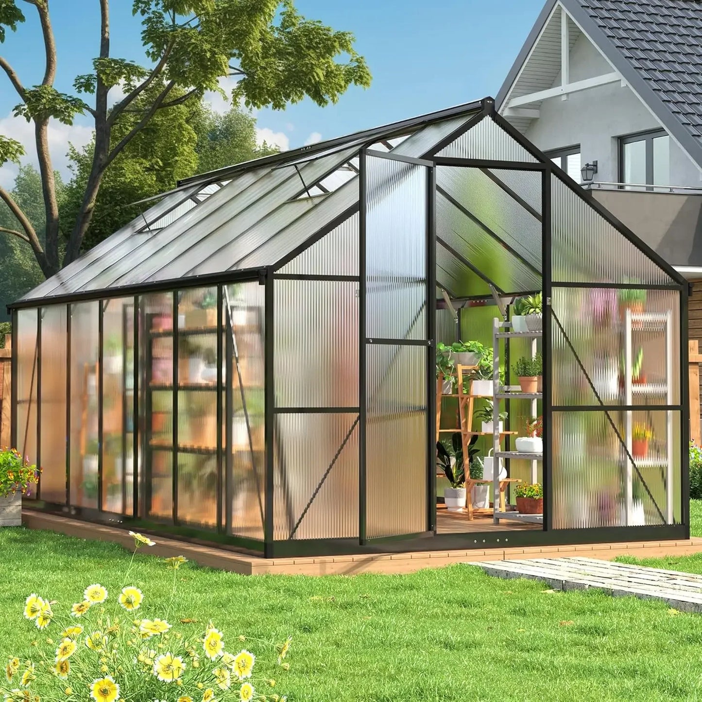 Walk In Polycarbonate Greenhouse 8x14 Ft Aluminum Garden Outdoor Roof Vent
