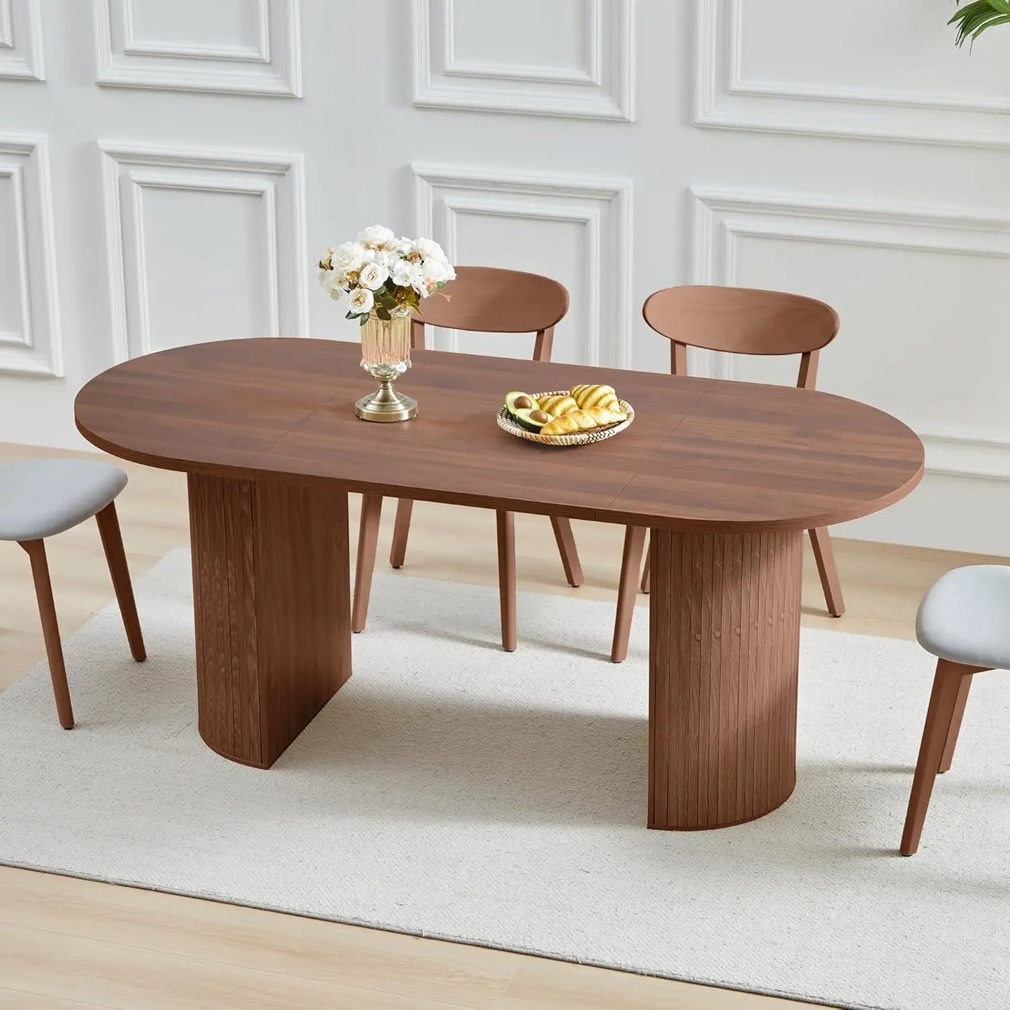Rectangular Dining Table Modern Farmhouse Wood Strip Base