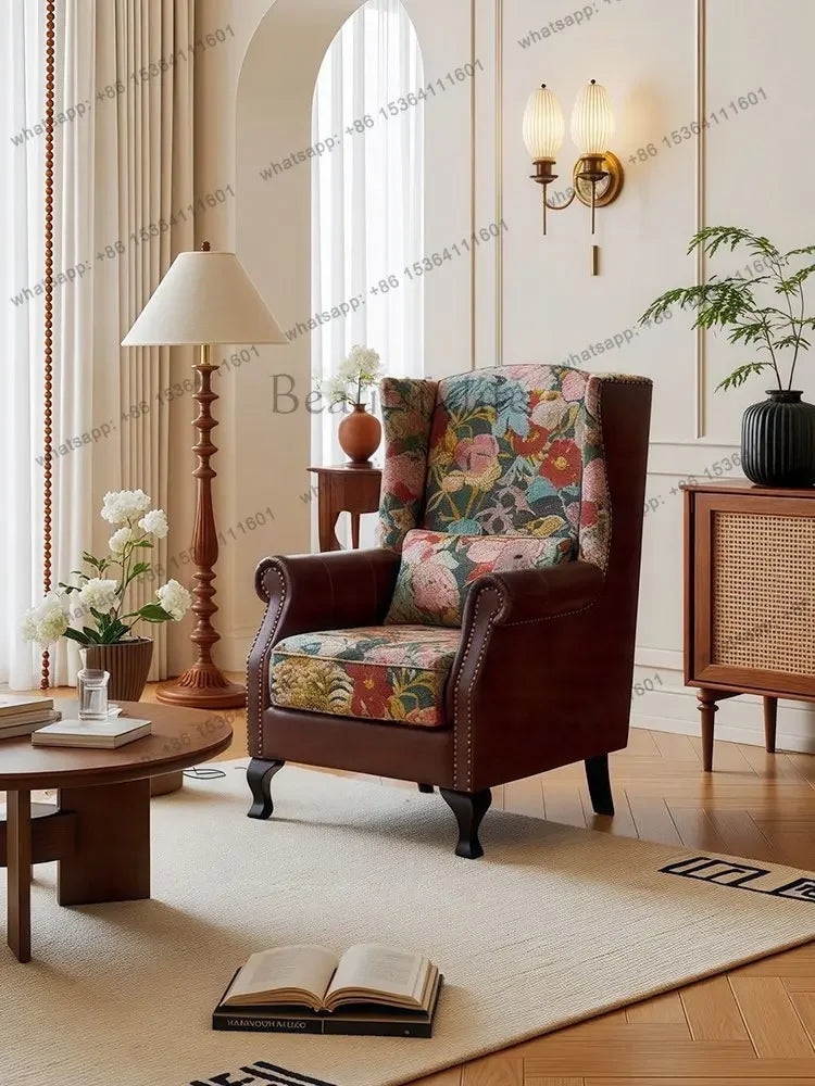 yj7 American retro fabric single sofa chair living room home bedroom French antique high back tiger chair
