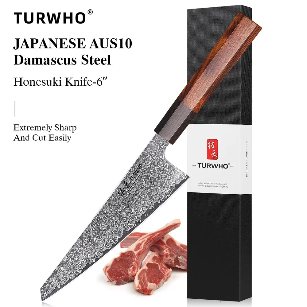 TURWHO Hand Forged Japanese Chef Knife Damascus Steel Santoku