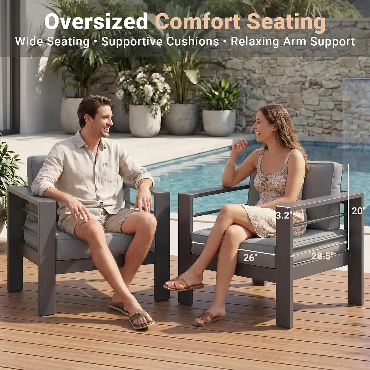 Outdoor Aluminum Patio Loveseat Sofa with Metal Frame and Cushions