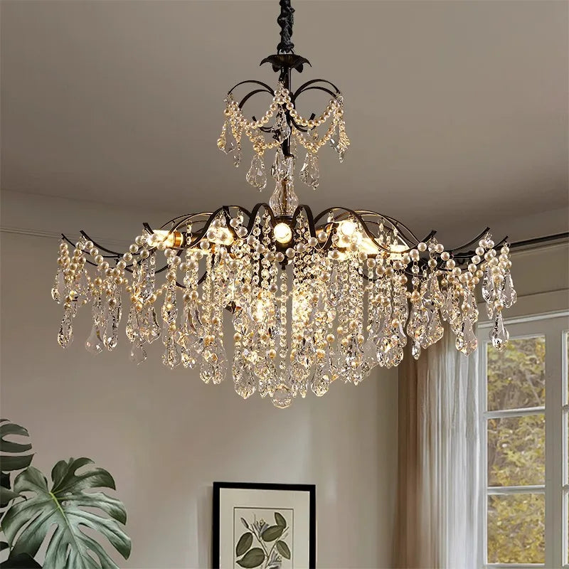 SaloEElaitte American Retro Crystal Pearl Chandeliers E14 Pendant Light