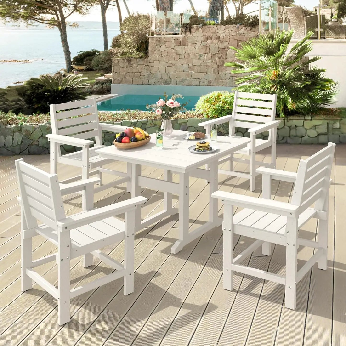 5 Piece Weather Resistant Outdoor Patio Dining Set With Umbrella And Cushions