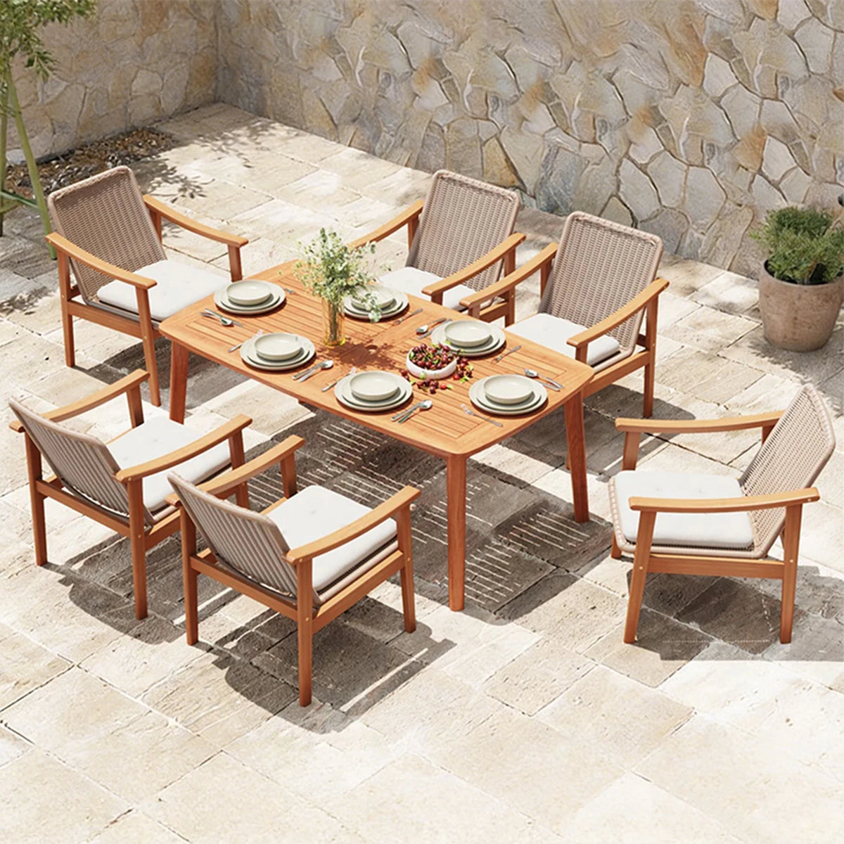 Outdoor Wooden Table And Chair Set For Garden And Patio Furniture