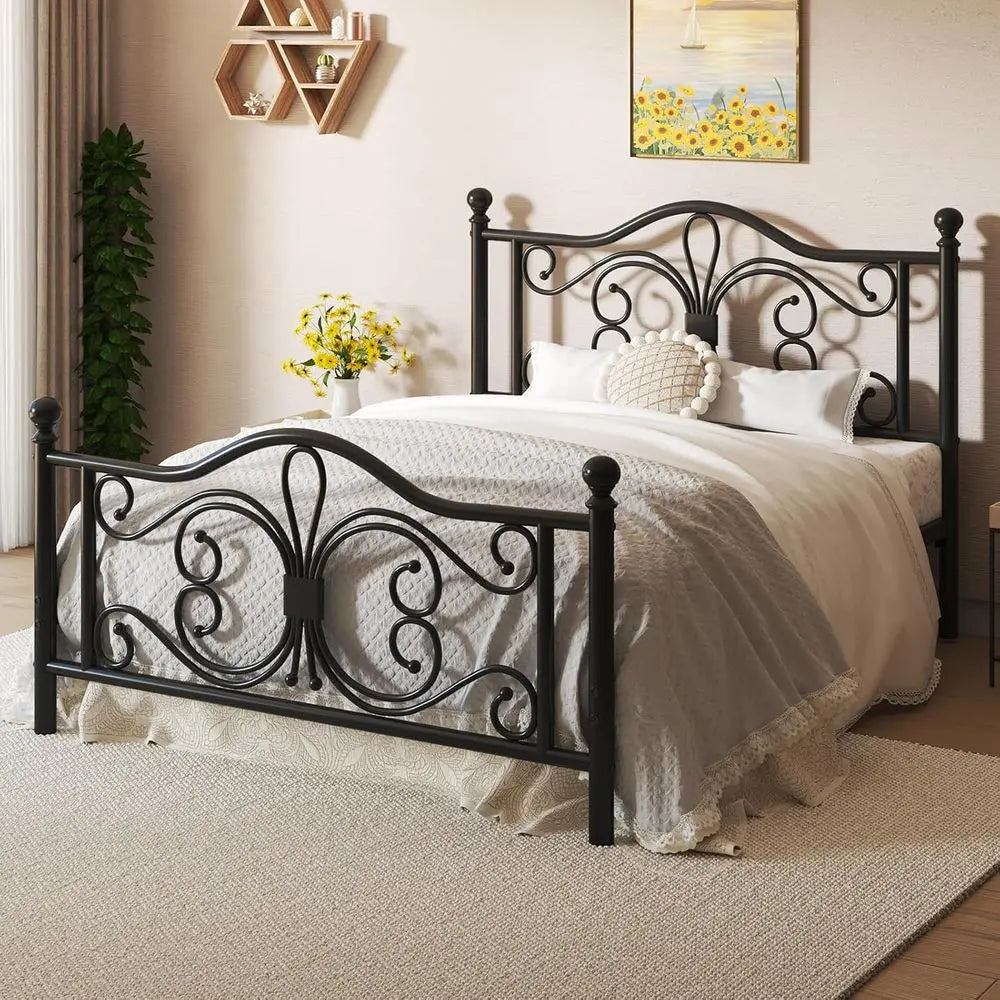 Full Metal Platform Bed With Sleek Design And Solid Slat Support