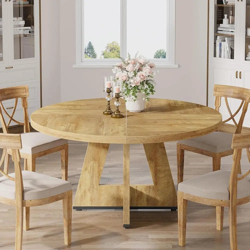 47 inch Round Dining Table Wood Kitchen Table or Dining Room, 47" Dinner Room Tables or 4-6, armhouse Accent urniture with Woode