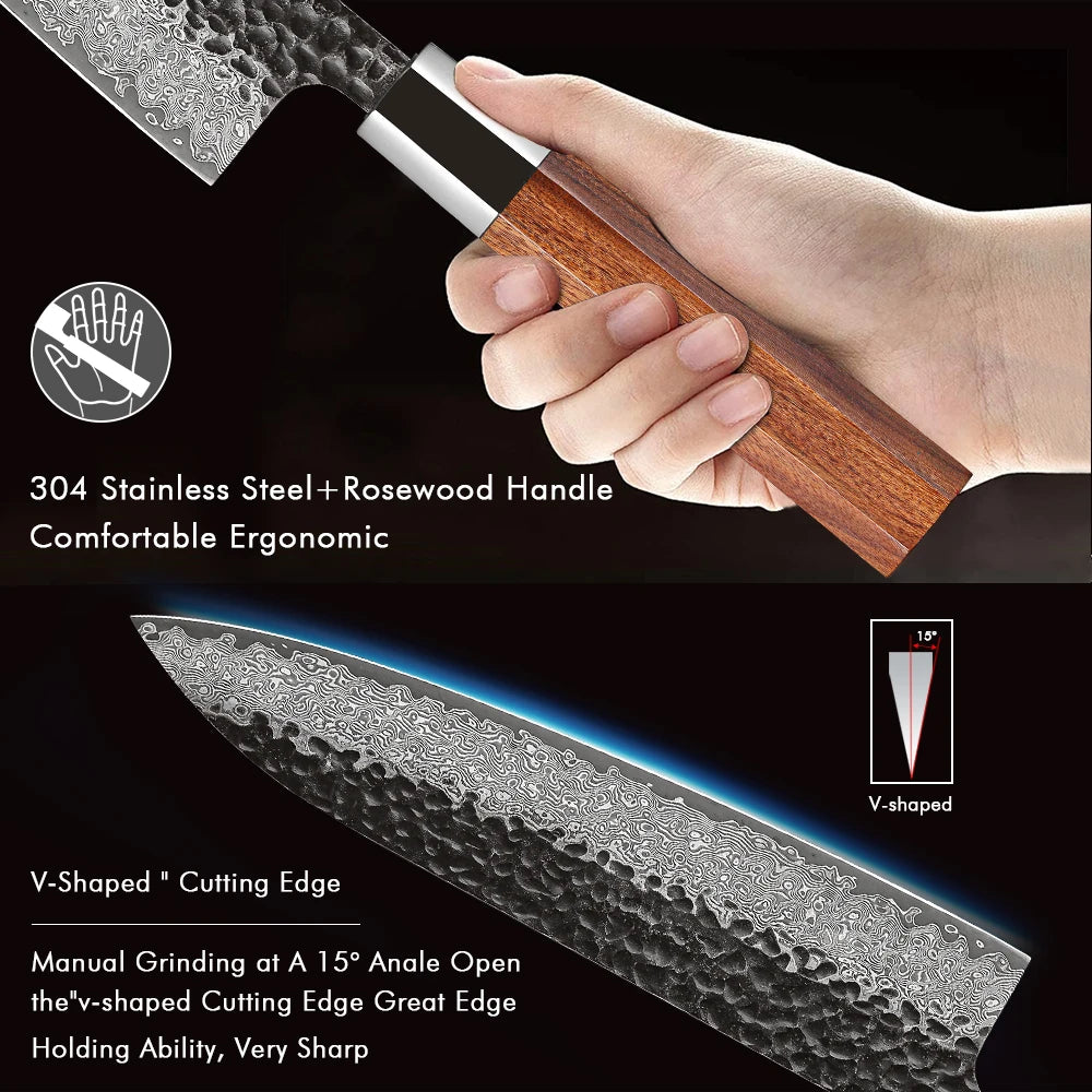 F.YOUNG Professional Kitchen Knives Damascus Steel Japanese Chef Knife Slicing Sashimi Utility Handmade Cooking Kitchen Utensils