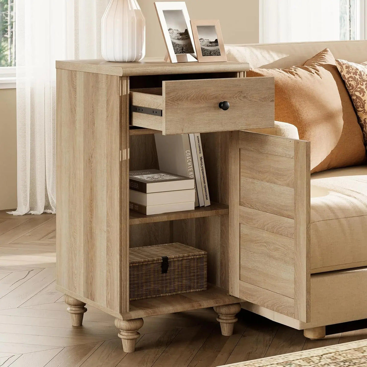 Nightstands With Charging Station, Set Of 2 Modern End Table, Oak | Bedside Table With Power Outlets & USB Ports, Customized