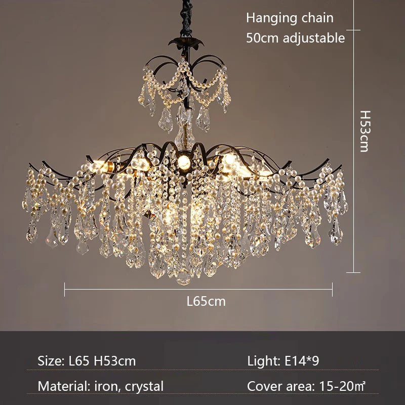 SaloEElaitte American Retro Crystal Pearl Chandeliers E14 Pendant Light
