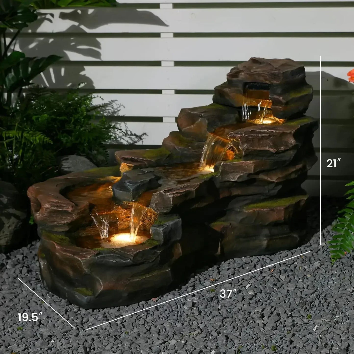 Outdoor Floor Standing Water Fountain Five Tier Rock Waterfall LED