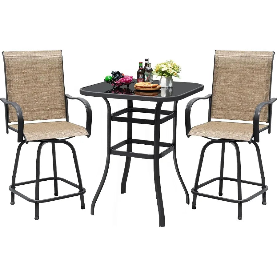 Outdoor Patio Swivel Bar Set With Weather Resistant Bamboo Furniture