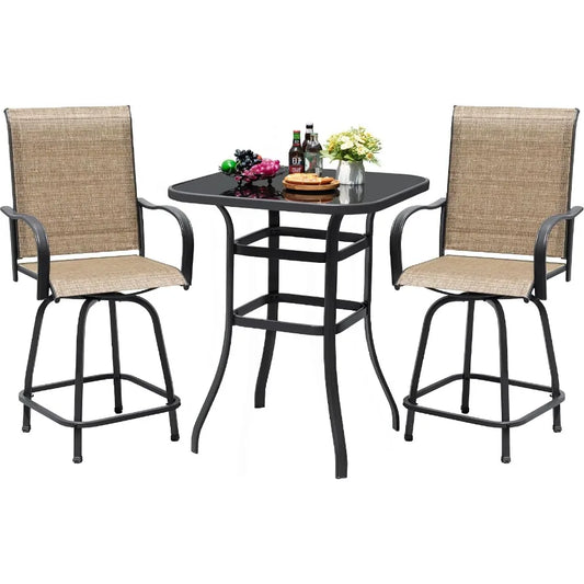 Outdoor Patio Swivel Bar Set With Weather Resistant Bamboo Furniture