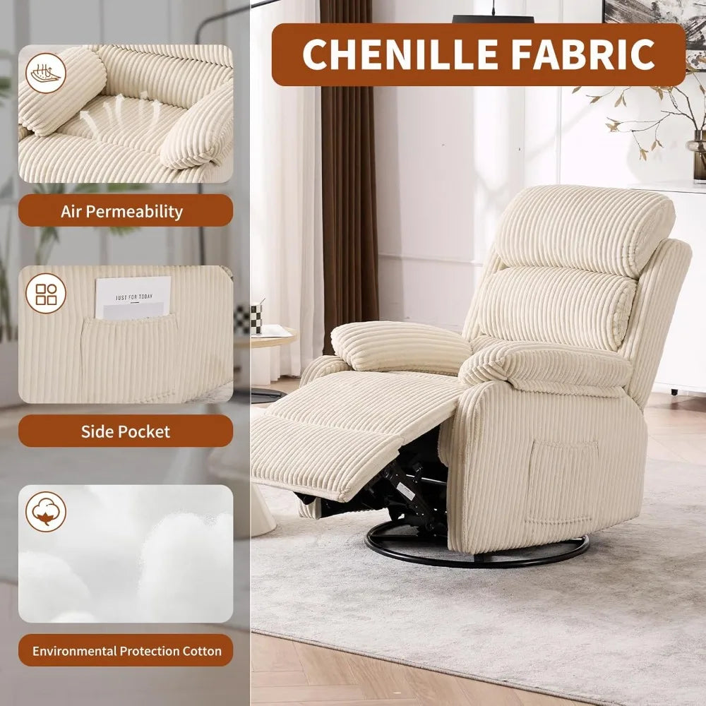 360 Degree Swivel Rocking Recliner Chair With Footrest Velvet Upholstered