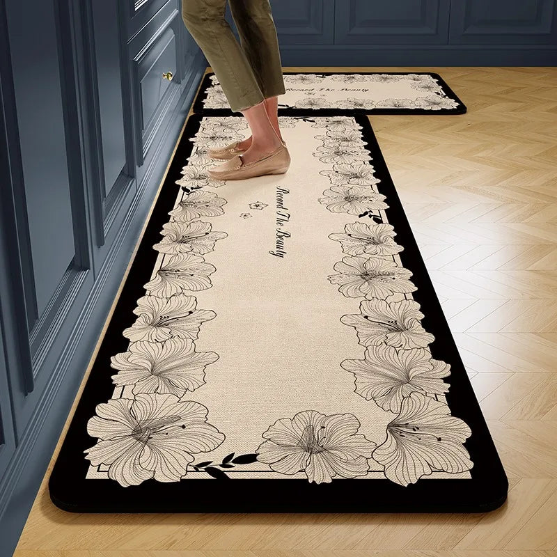 Facaishu PVC Leather Kitchen Floor Mat Non-Slip Waterproof Oilproof Rug