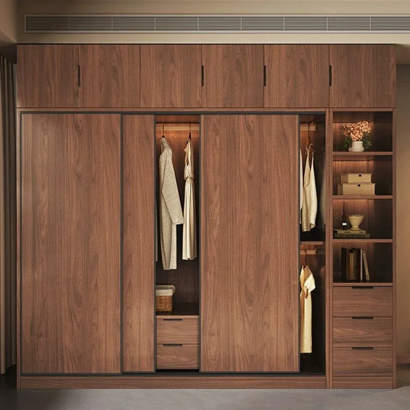 Storage Clothes Closet Furniture Household Bedroom Solid Wood Cabinet Light Luxury Sliding Door Large Wardrobe Clothing Cabinets