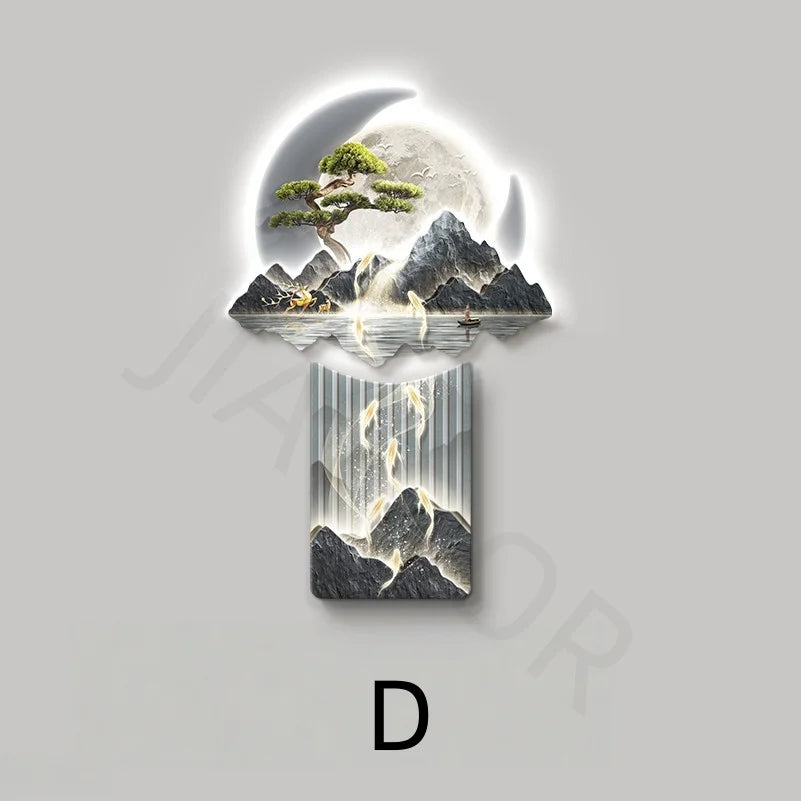 Modern Background Landscape Led Living Room Wall Lamp Painting Home Decor Corridor Entrance Hall Lustre Remote Control Lighting