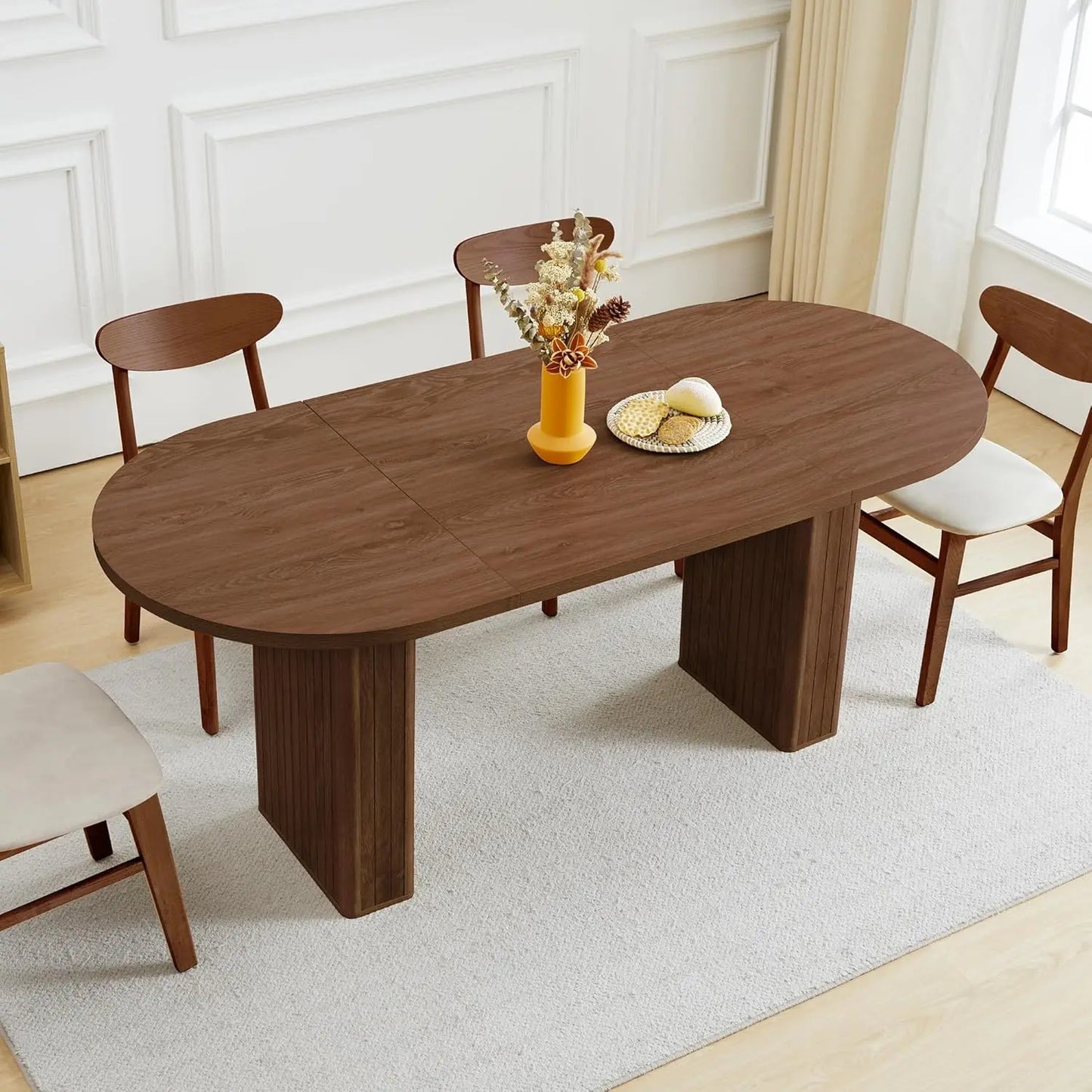 Rectangular Dining Table Modern Farmhouse Wood Strip Base