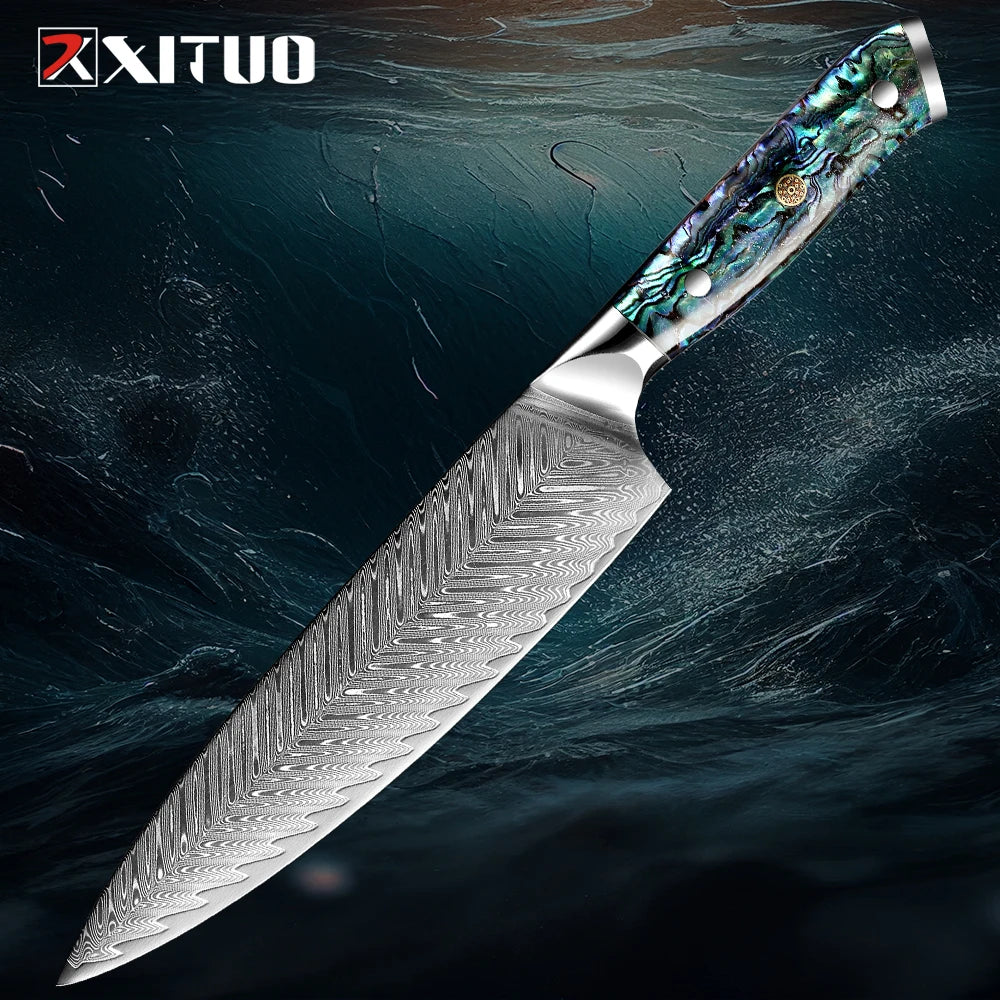 XITUO Damascus Steel knife Set 1-5 PCS Kitchen Tools Chef Knife Japanese Santoku Knives Boning knife Exquisite Shell Handle New