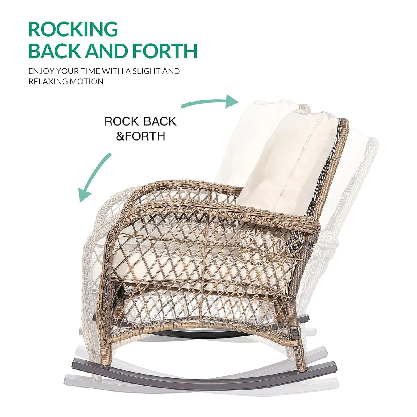 Outdoor Wicker Rocking Bistro Set Cushioned Chairs Glass Top Table