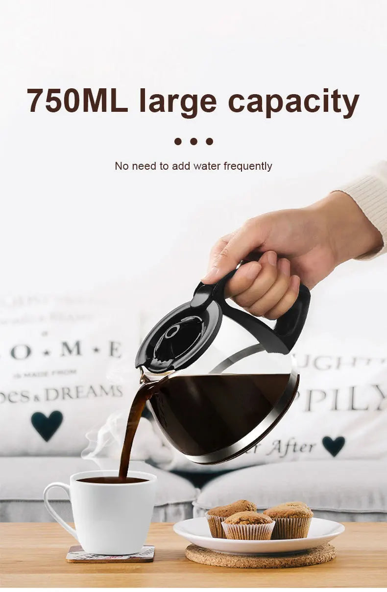 Electric Coffee Maker 750ML Large Capacity Thermal Insulation Coffee Machine Automatic Drip Type Machine Household Coffees Pot