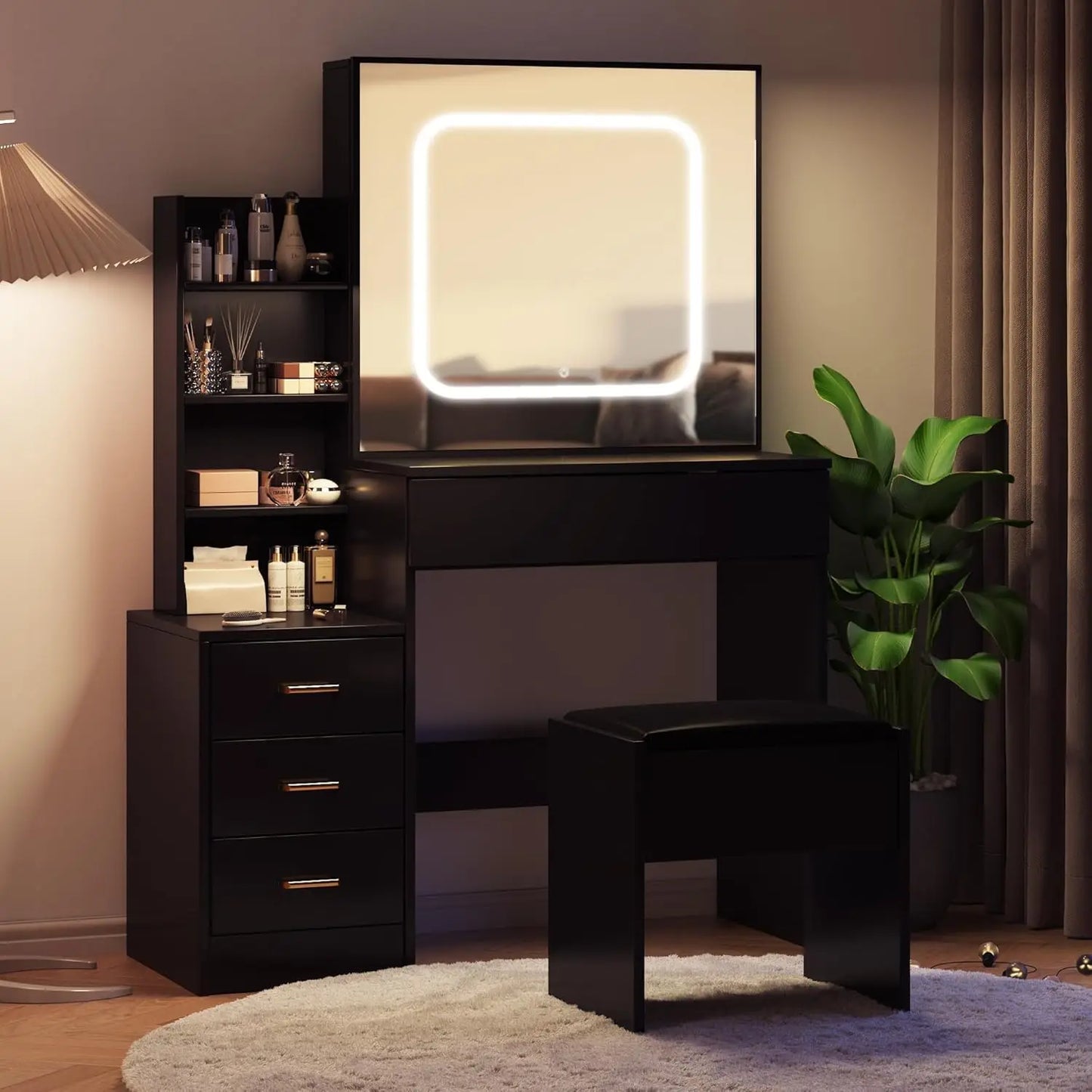 HiMISS Vanity Desk With Led Lights And Lighted Mirror