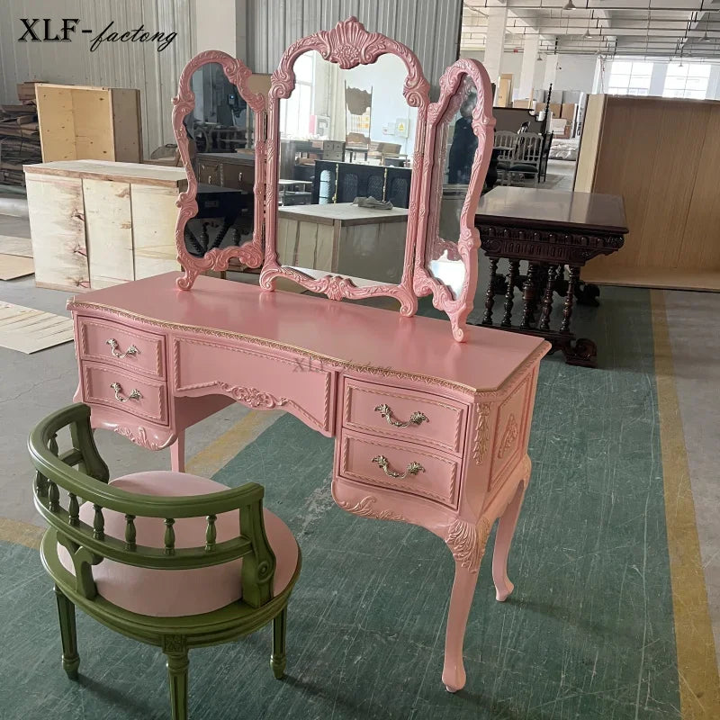 Comfortable Makeup Vanity Table Mirror Desk Stool Living Room Dresser Makeup Dressing Table Drawers Storage Bedroom Furniture