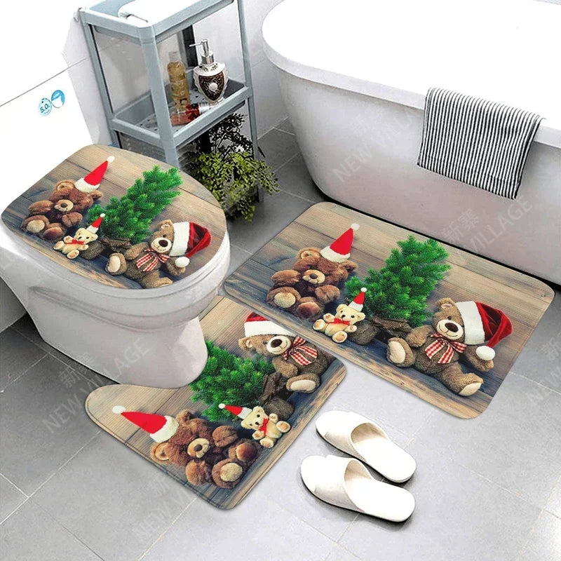 Modern Suede Geometric Bath Mat Set 3Pc Non Slip Rugs