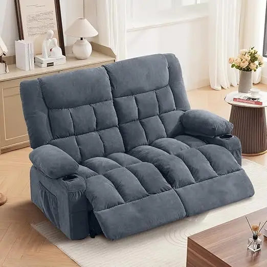 Manual Recliner Loveseat With Cup Holders And Side Pocket