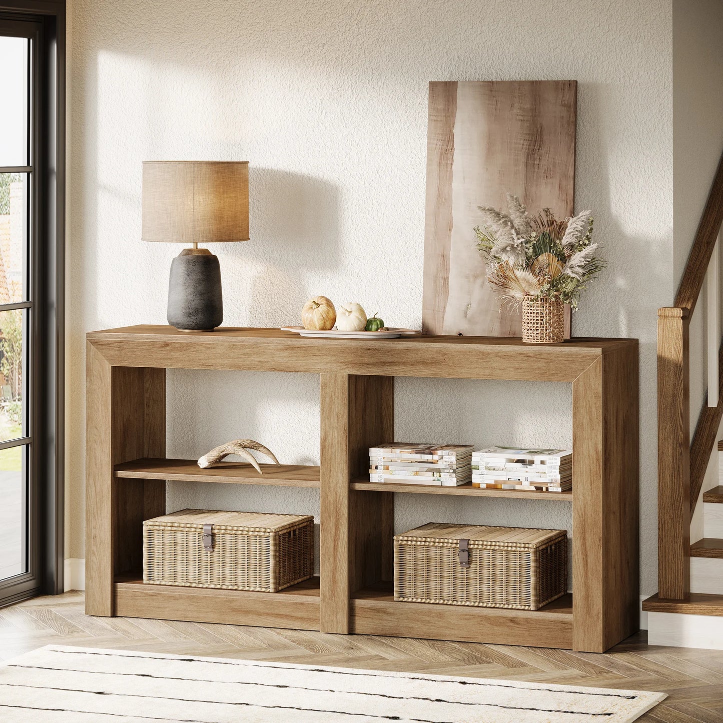 Tribesigns Farmhouse Console Table, Hallway Table for Entryway, Wood Console Behind Couch for Living Room, Hallway, Foyer, Oak