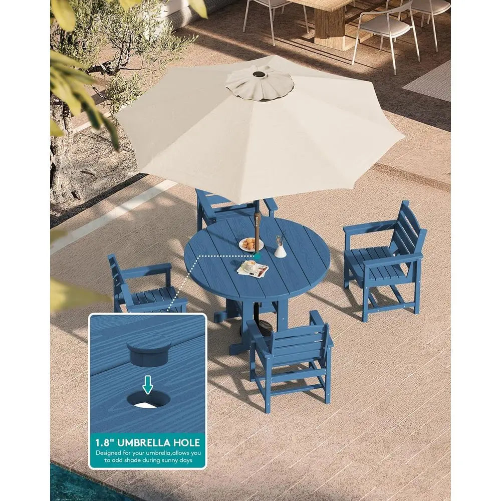 HDPE 5-Piece Patio Dining Set Round Table And Chairs