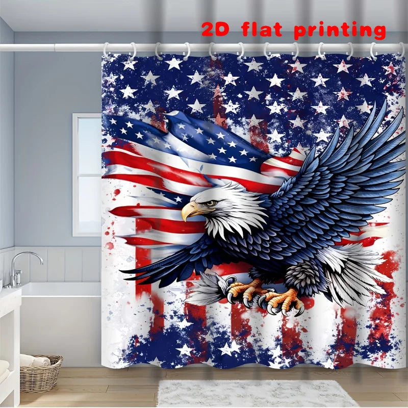 American Patriotic Shower Curtain Set With Floor Mat