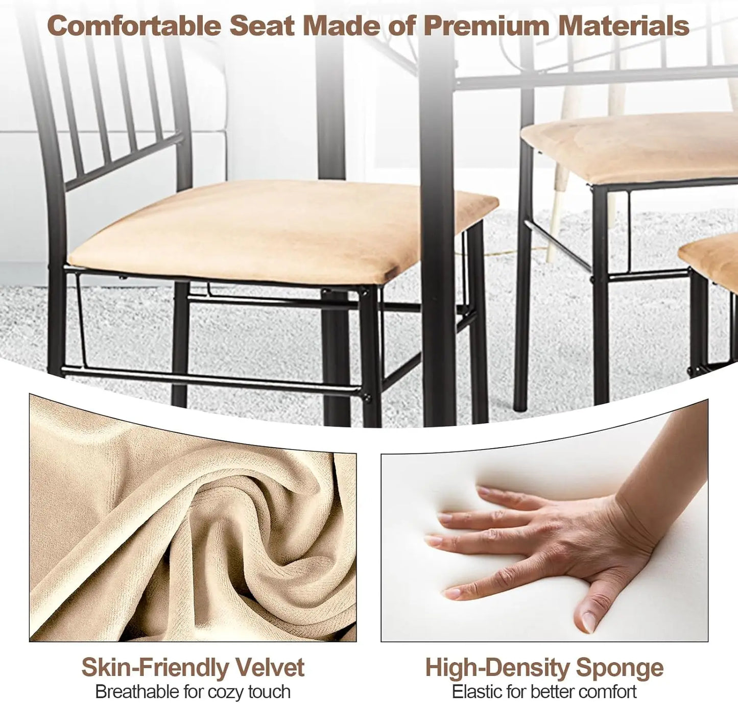 Dining Table Set With Wood Top And Padded Chairs Collection