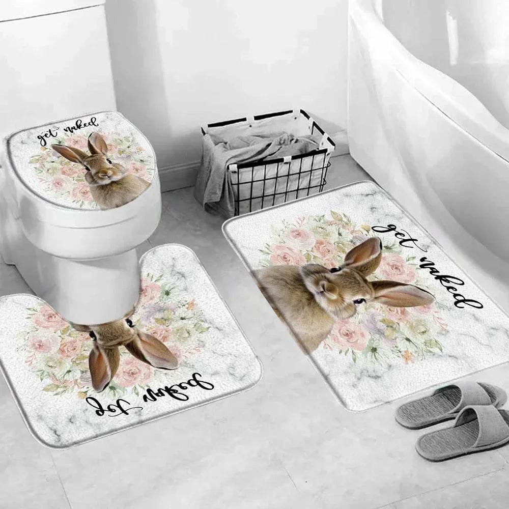 Happy Easter Bath Rug Set With Bunny Truck Eggs Decor