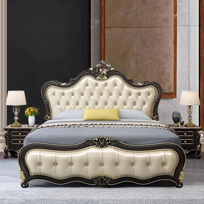Carved Modern Wooden Leather Bedroom Set For Luxury Home Furniture