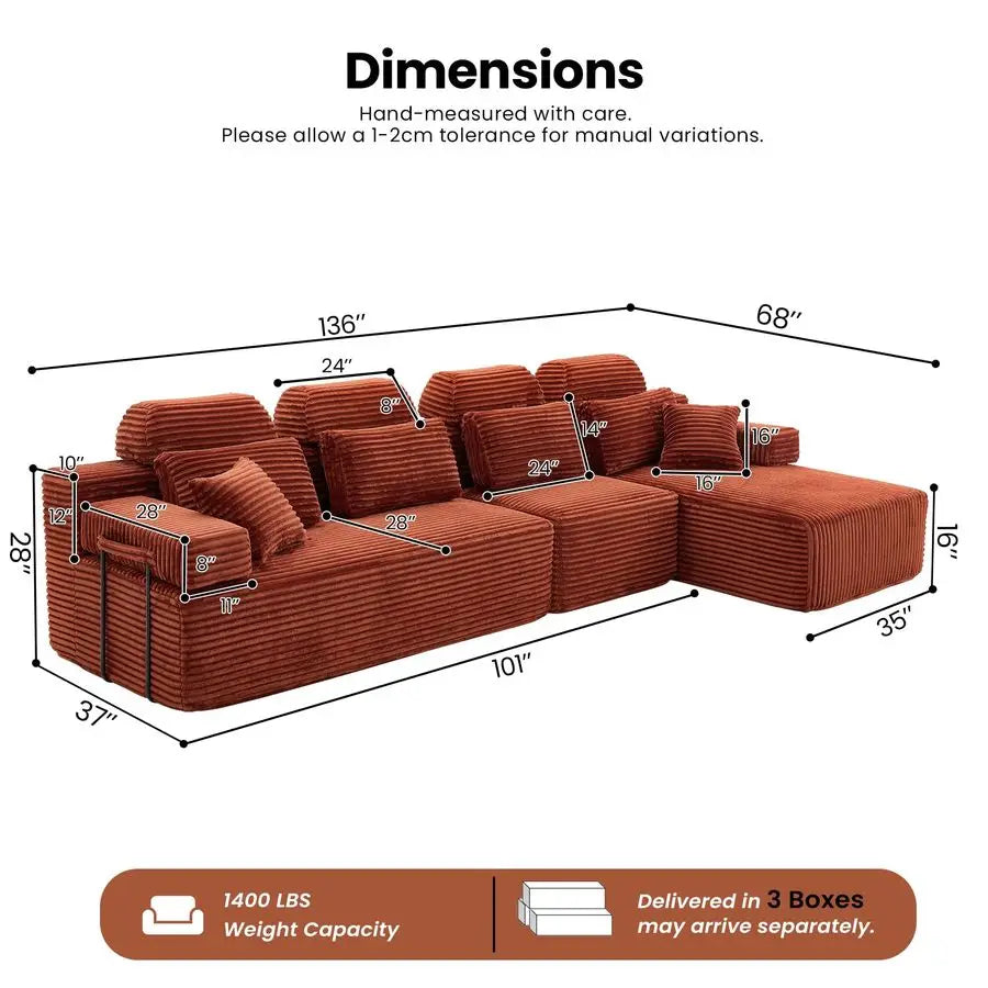 MBVM L Shaped Sectional Sofa With Reversible Chaise