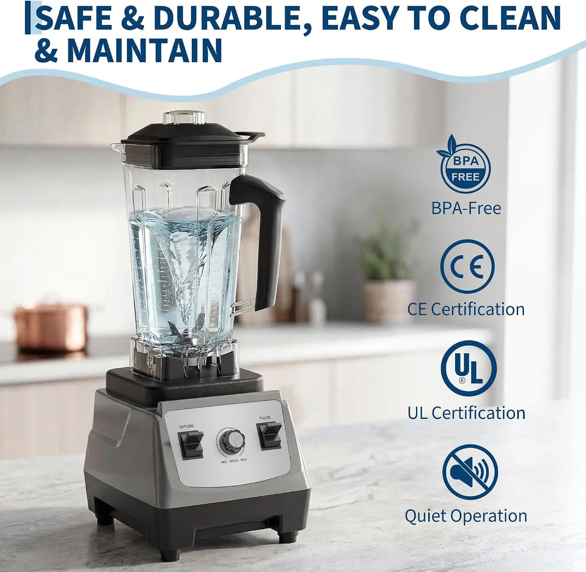 Tacleekii Commercial Blender With Pulse Function For Smoothies And Ice