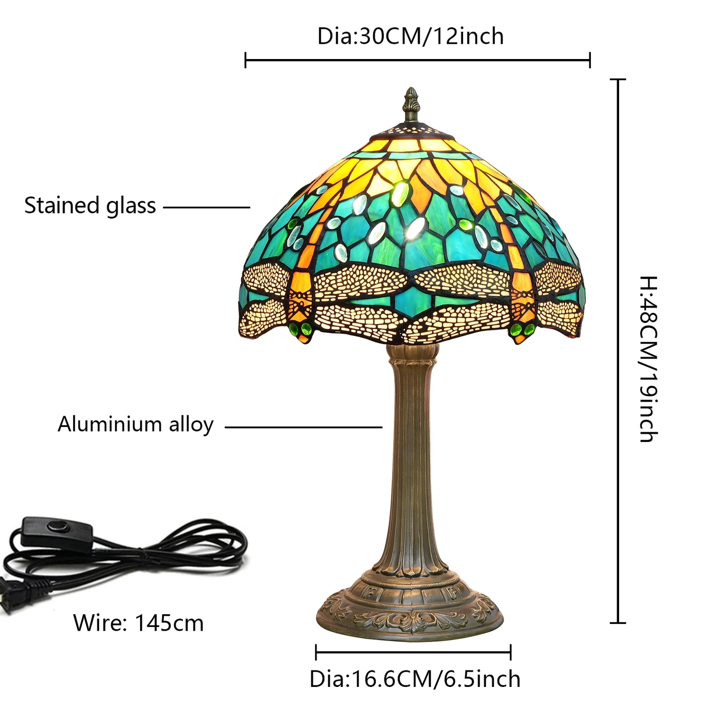 Dragonfly Stained Glass Table Lamp Retro Desk Reading Light Decor