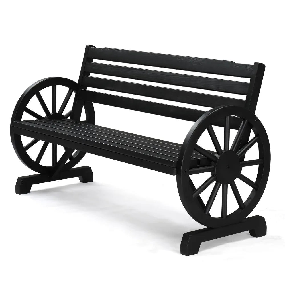 VINGLI 41in Rustic Wooden Wheel Bench,Outdoor Patio Wagon Slatted Seat,350lbs High Capacity Weather Resistant for Garden