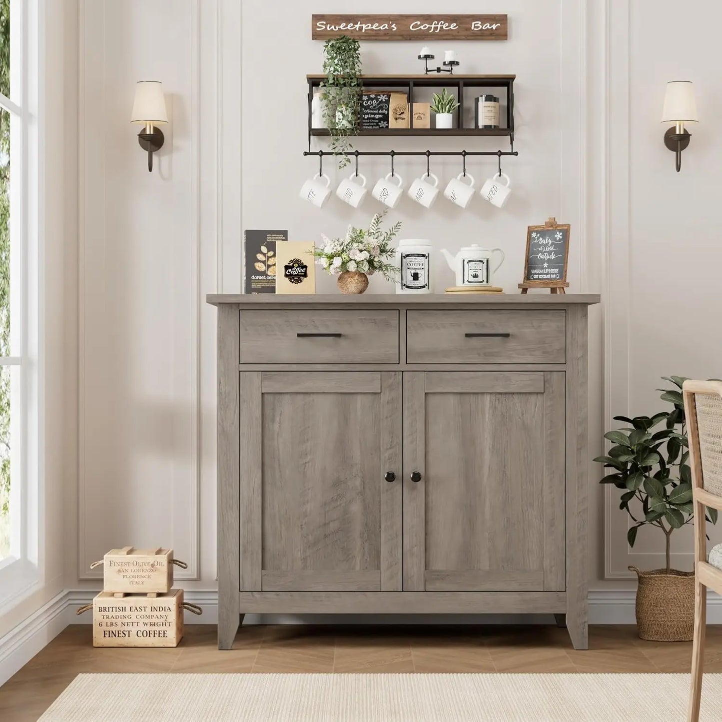 Modern Farmhouse Kitchen Storage Cabinet With Coffee Bar