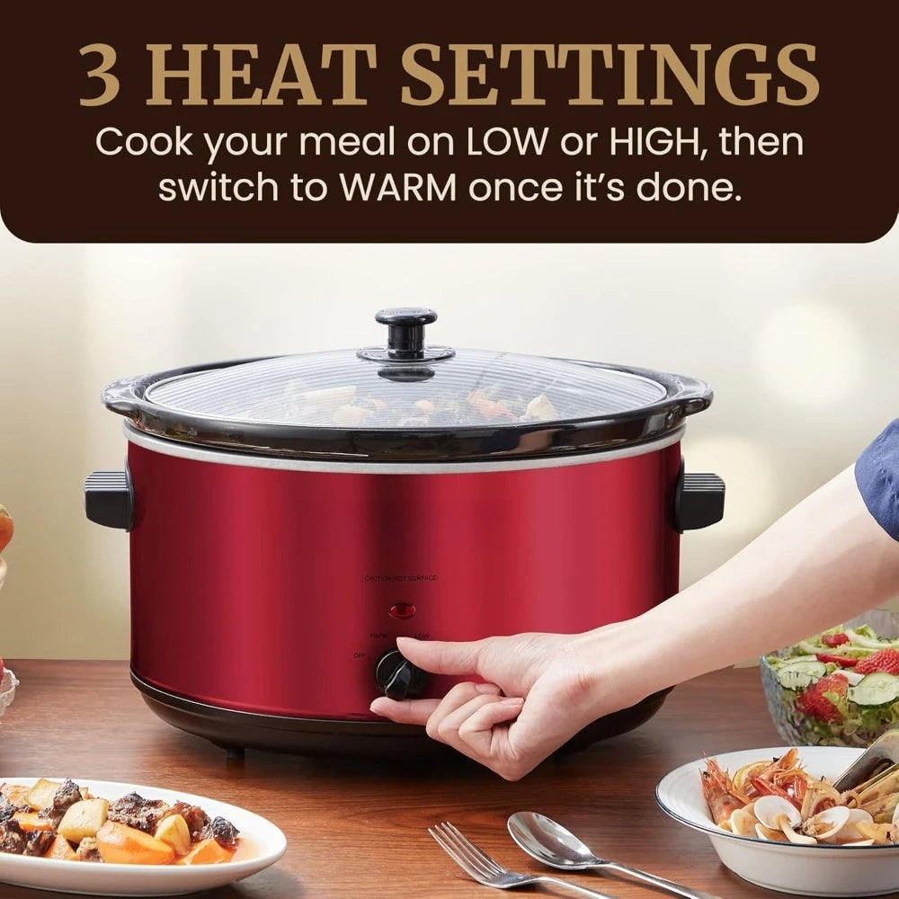 Seatings Large 8.5 Quart Electric Slow Cooker Pot, Adjustable Temperature for Stews, Sauces, Dips, Glass Lid, Dishwasher Safe,