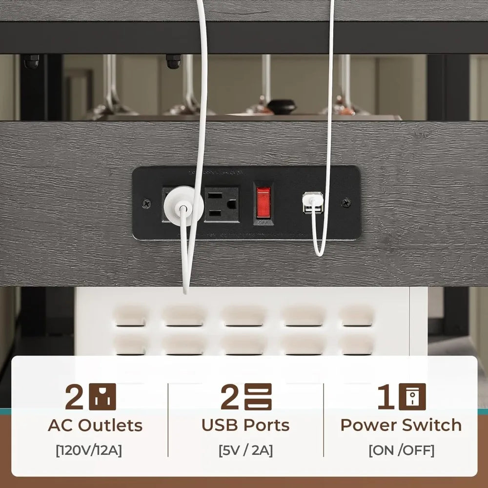 Farmhouse Coffee Bar Cabinet With Power Outlet And LED Light