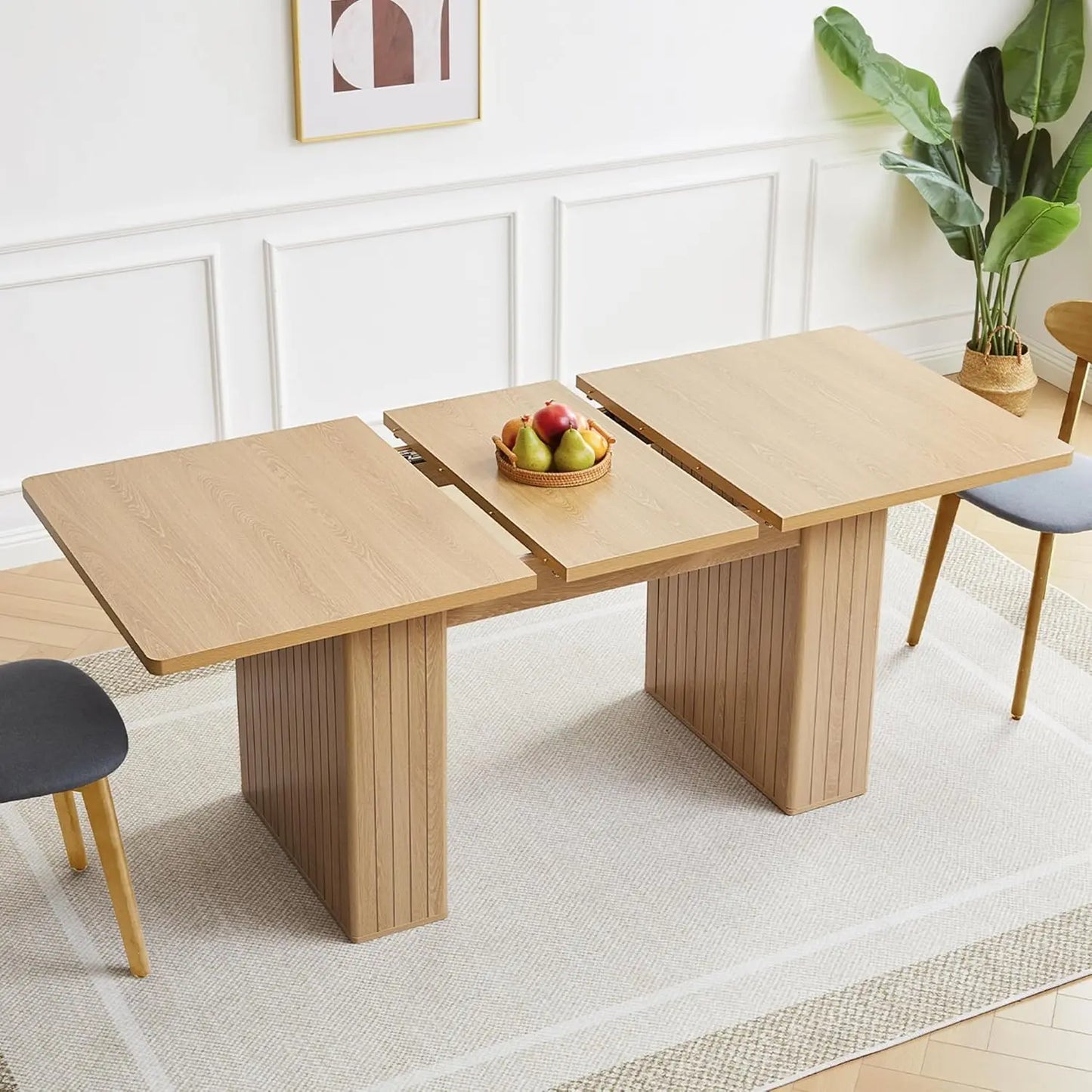 Rectangular Dining Table Modern Farmhouse Wood Strip Base